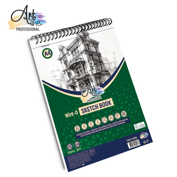 BLOK SPIRALNI ZA SKICIRANJE A4 25L. 135GSM EXTRA WHITE FSC. PORTRAIT ART086 - ARTLINE | Slikarski pribor | NBK